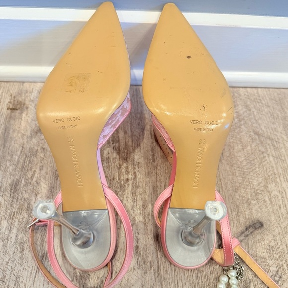 MACH & MACH Pink Lace, Pearl Anklet and Diamanté Bow Heels NWT - Picture 11 of 11